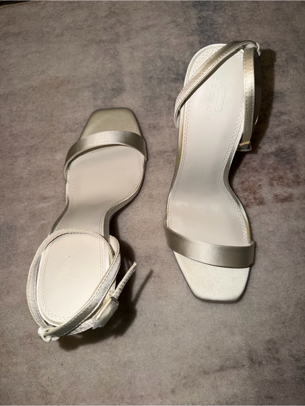 ASOS Ivory/Silver Satin Ankle-Strap Heels